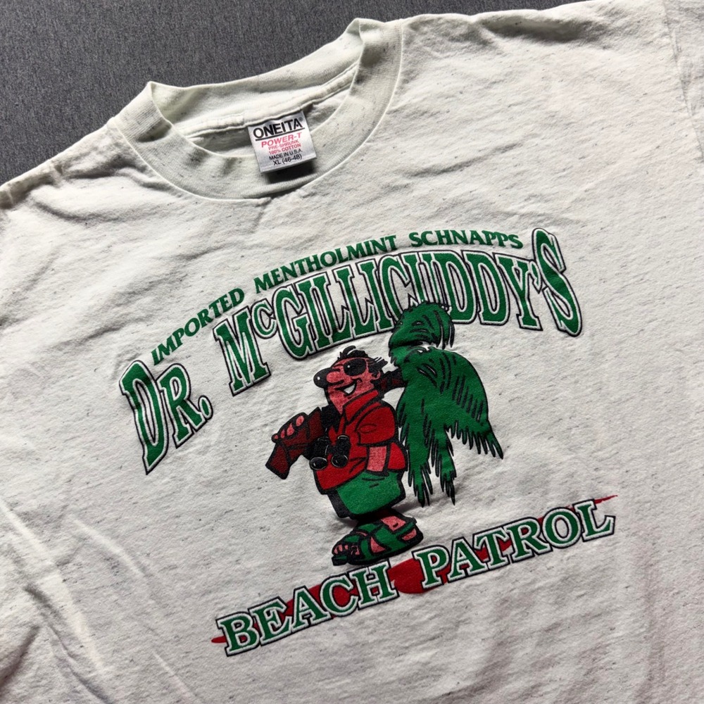 Vintage 90s Dr McGillicuddy's Beach Patrol Shirt Oneita Power-T XL Single Stitch